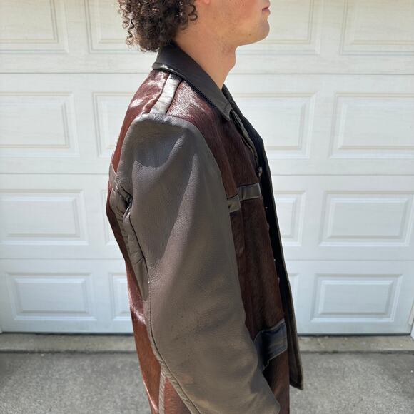 Vintage 70s Men's A Robert Lewis Idea Cowhair Leather Button Up Jacket Size 40 - Picture 5 of 7